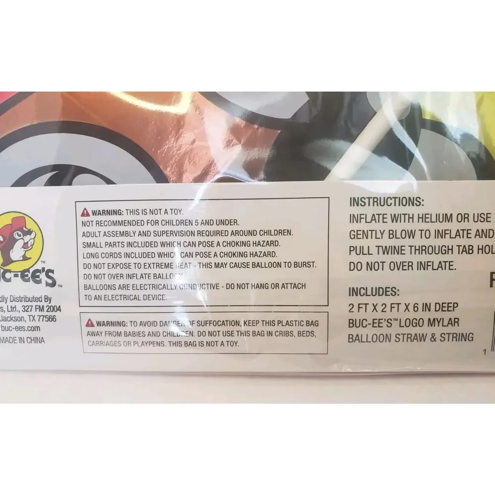 NEW Buc-ee’s Logo Mylar Balloon Party Time Red‎ Yellow 2 ft x 2 ft x 6 in
